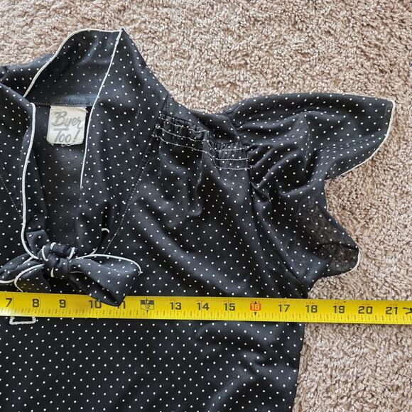 Vtg Polka Dot Dress Women M Black White Byer Too 80s Pinup Retro Picnic Tie Neck - Picture 8 of 11